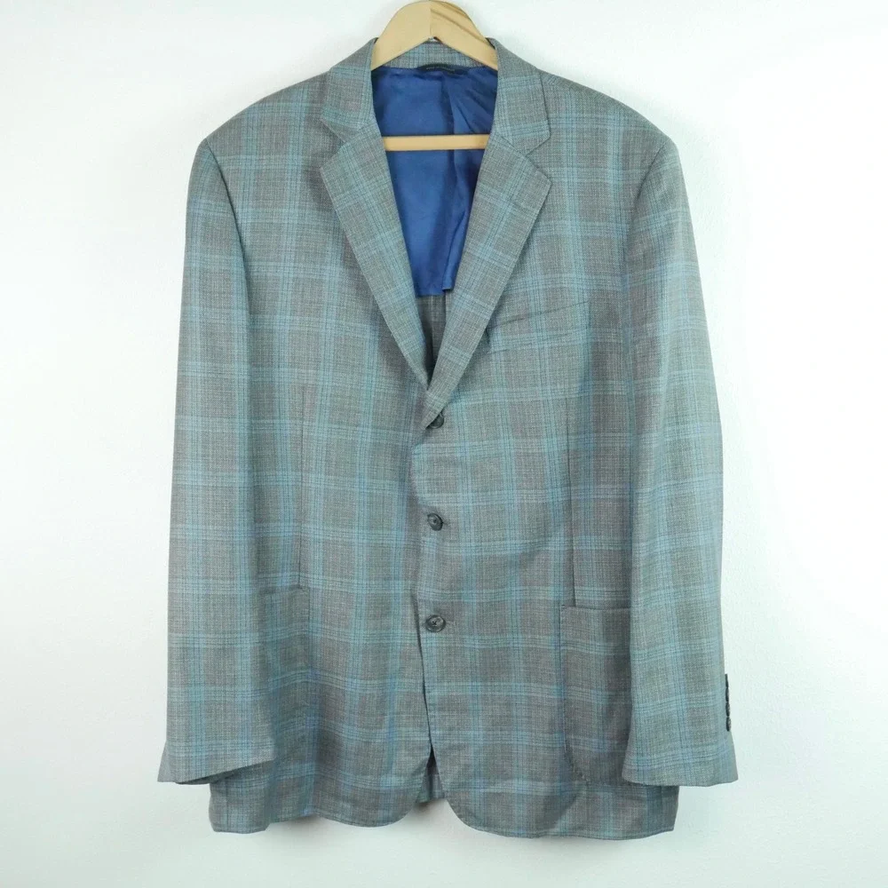 Brooks Brothers Regent Reda Wool Plaid Sport Coat Blazer Grey Blue 44R Jacket